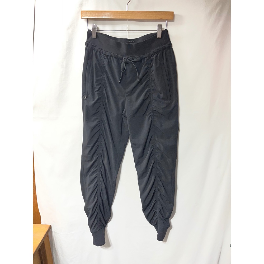 Athleta Attitude Lined Pant Black Ruched Joggers Tapered Leg 486241 Womens 4